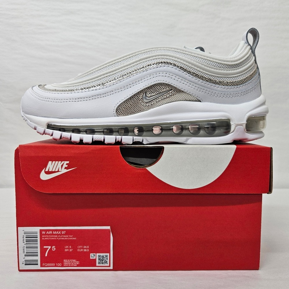 Nike Air Max 97 Sneakers FQ8889-100 White Chrome Platinum Tint Women's Size 7.5